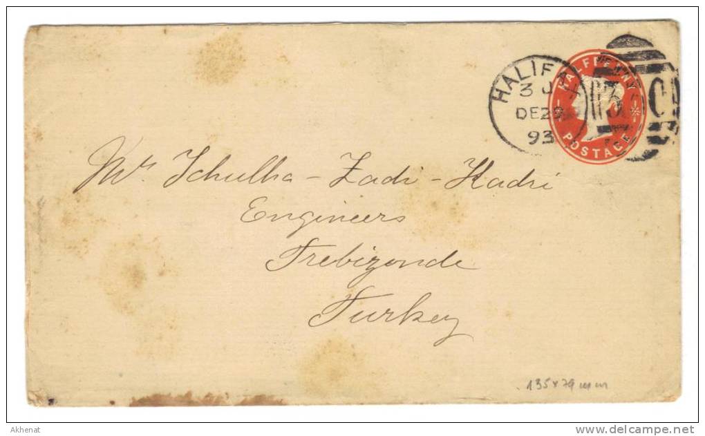 ENG89 - U.K. , Vittoria Intero Per Trebisonde (Turkey) Da Halifax 29 De 1893 - Lettres & Documents