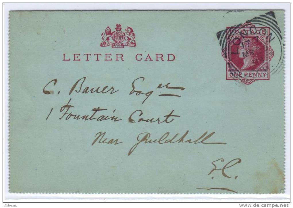 ENG94 - U.K. , Vittoria Intero  Da London 20 Mrs 1893 - Lettres & Documents