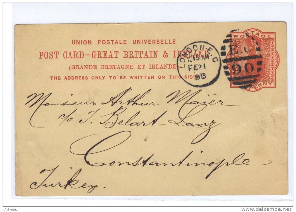 ENG104 - U.K. , Vittoria Intero  Per Costantinople (Turkey) Da London 21 Fe 1898 - Lettres & Documents