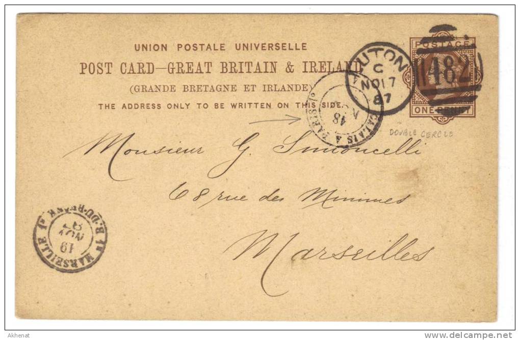 ENG127 - U.K. , Vittoria Intero  Per Marseille  (France) Da Luton  17 No 1887 - Lettres & Documents