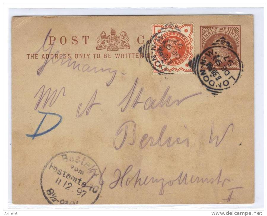 ENG136 - U.K. , Vittoria Intero  Per  Berlin  (Germany) Da London 9 De 1897 - Brieven En Documenten