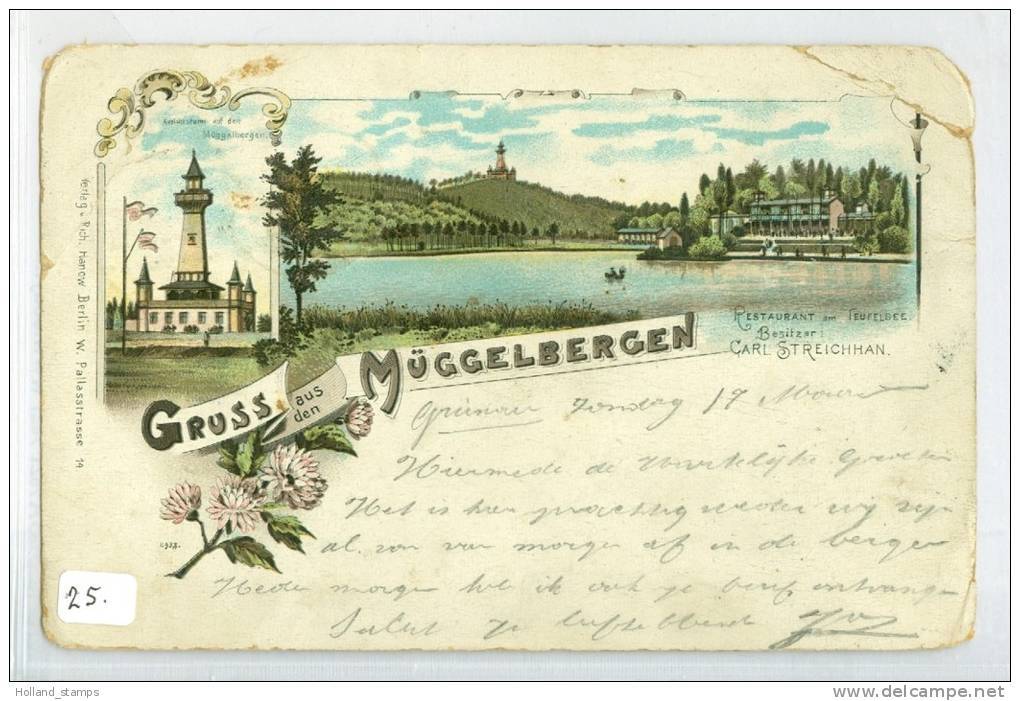 ANSICHTSKARTE * BERLIN * Gruß Aus Den Müggelbergen Teufelsee Litho * GELAUFEN In 1901 Nach HAARLEM HOLLAND (25) - Mueggelsee