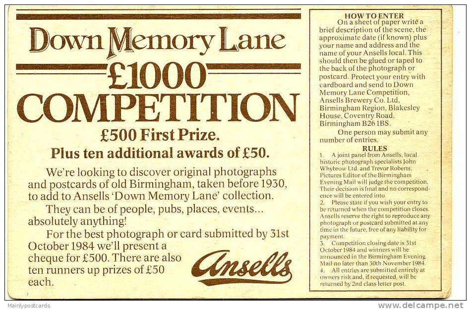 Ansells Brewery Co - Down Memory Lane Competition - Smithfield Market, Birmingham - Publicités