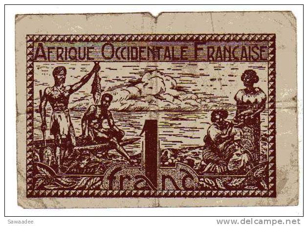 BILLET AFRIQUE OCCIDENTALE FRANCAISE - P.34 - 1944 - 1 FRANC - PECHEURS - FEMMES - Sonstige – Afrika