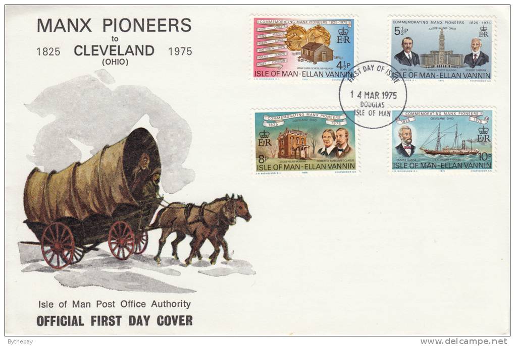 Isle Of Man FDC Scott #62-#65 Manx Pioneers Arrival In Cleveland, Ohio Area - Man (Eiland)