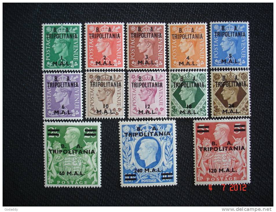 Tripolitania 1950 Stamps Of GB Surch. B.A. Tripolitania Set Of 13 SGT14 To T26  MH - Tripolitania