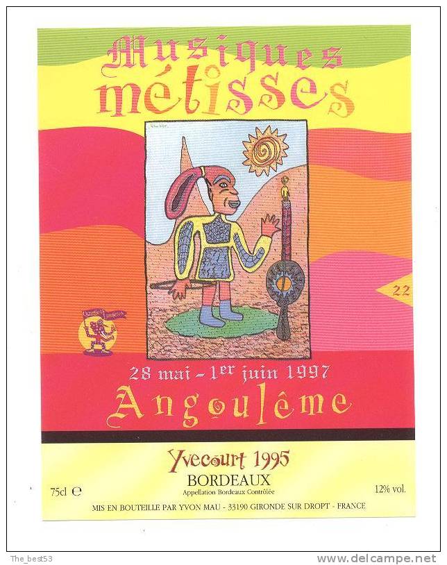 Etiquettes De Vin Bordeaux 1995 -  Musiques Métisses  Angoulème 1997- Illustrateur  Illisible - Musique