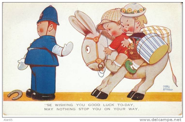 Mabel Lucie Attwell Artisti Signed, Police Cute Children Humor, C1930s Vintage Postcard - Attwell, M. L.