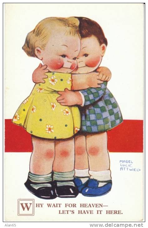 Mabel Lucie Attwell Artisti Signed, Cute Children Romance Wait For Heaven C1930s Vintage Postcard - Attwell, M. L.