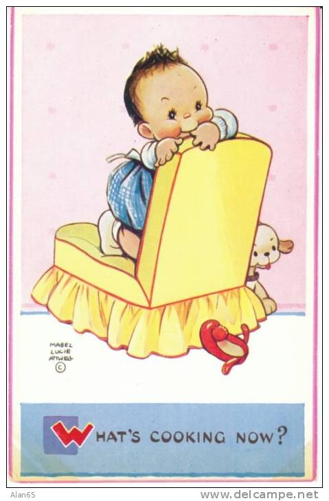 Mabel Lucie Attwell Artisti Signed, Cute Children What's Cooking C1930s Vintage Postcard - Attwell, M. L.