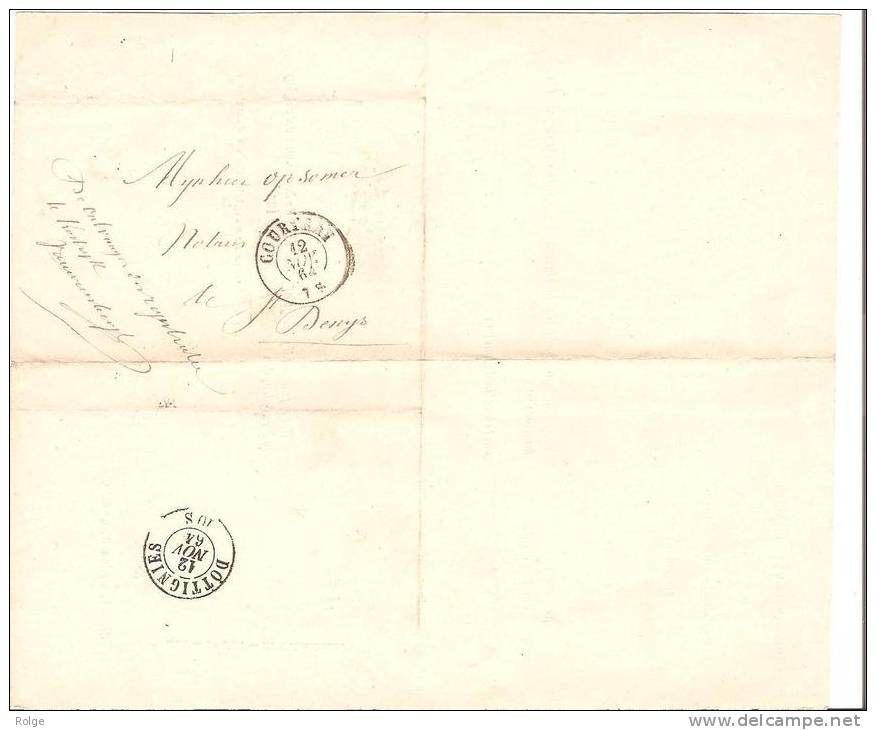 Br-4570     COURTRAI 1864      Naar     ST DENYS  Aankomsstempel  DOTTIGNIES - Other & Unclassified