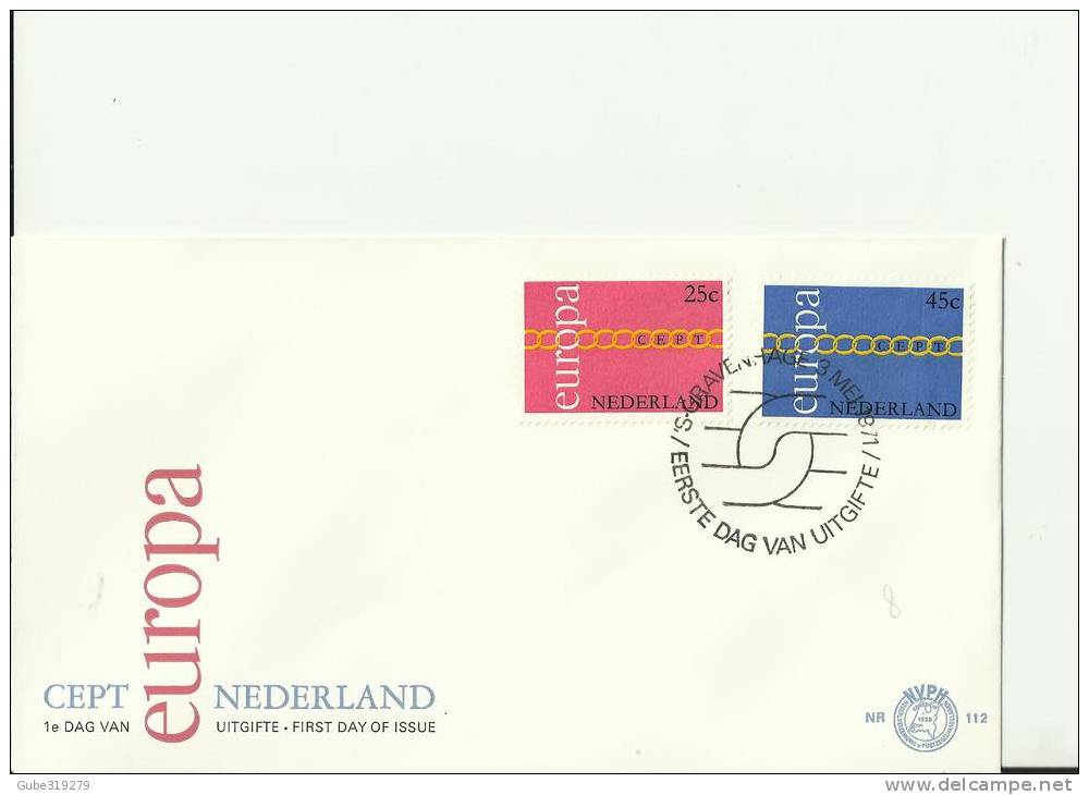 EUROPA CEPT 1971 NETHERLANDS - FDC  W 2 STAMPS 0F 25-45 CENTS GRAVENHAGE MAY 3 NED EU 8 - 1971