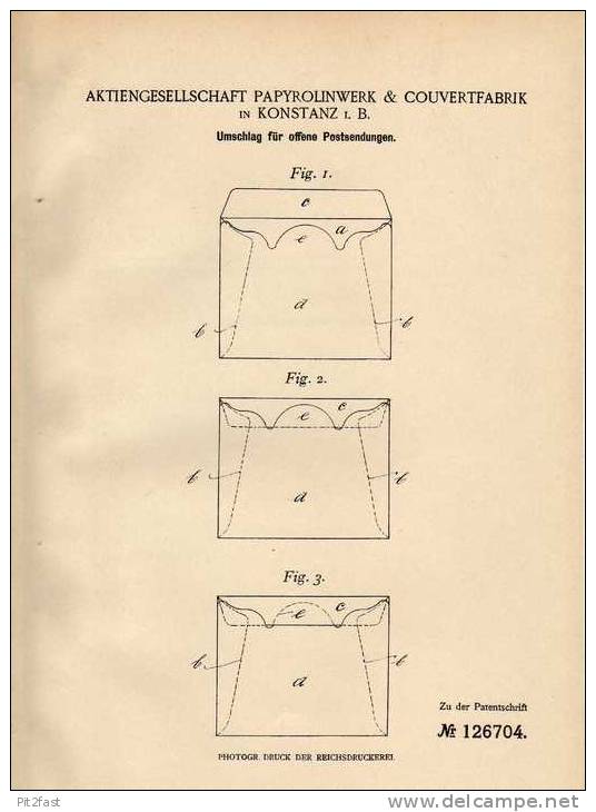 Original Patentschrift - Couvertfabrik In Konstanz , 1901 , Umschlag Für Post , Buerau !!! - Other & Unclassified