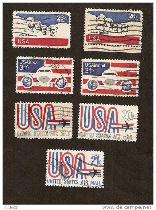 Z3-3. United States, USA Lot Set Of 7 - Air Mail - 1971 1974 Chrine Of Democracy 1976 Air Plane Globes Flag - 3a. 1961-… Afgestempeld