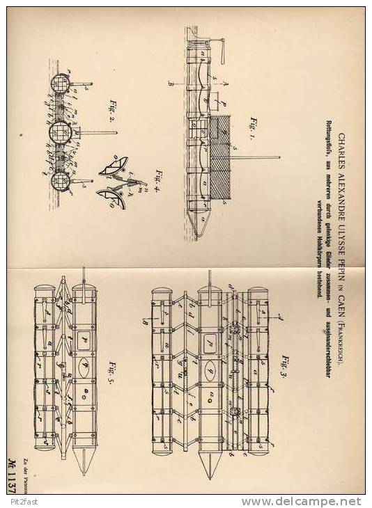 Original Patentschrift - C. Pepin In Caen , 1899 , Floß , Rettungsfloß , Boot !!! - Other & Unclassified