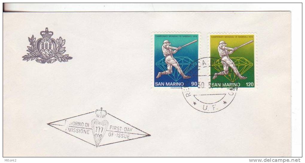 1-Sports-Baseball-San Marino-Annullo  Speciale- Special Stamp:First Day Of Issue. - Baseball