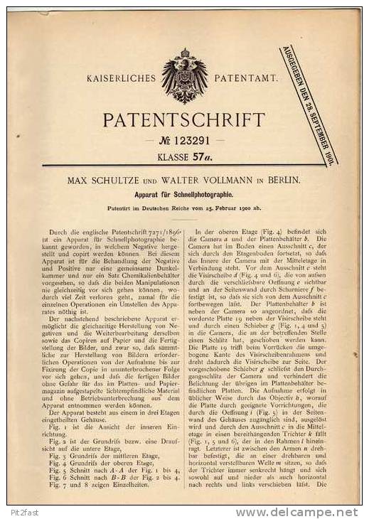 Original Patentschrift - Apparat Für Schnellphotographie , Photoapparat , 1900 , M. Schultze In Berlin , Camera , Kamera - Fotoapparate