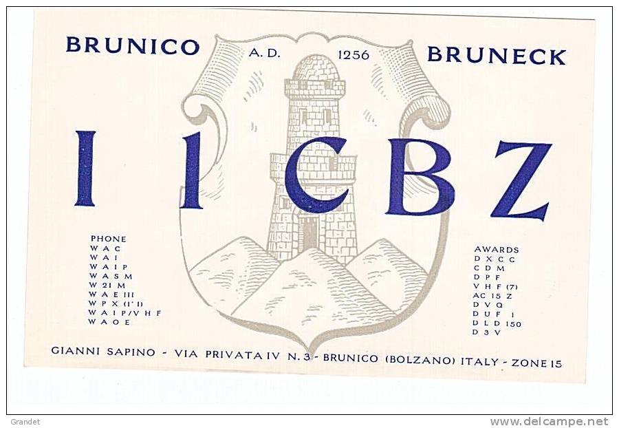 CARTE RADIO QSL - ITALIE - BOLZANO - BRUNICO - BRUNECK - 1965. - Radio-amateur