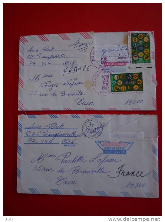 - Lot De 2 Enveloppes Avec Lettres Parties De Douglasseville USA Pour CAEN (France) En 1987. - - Altri & Non Classificati