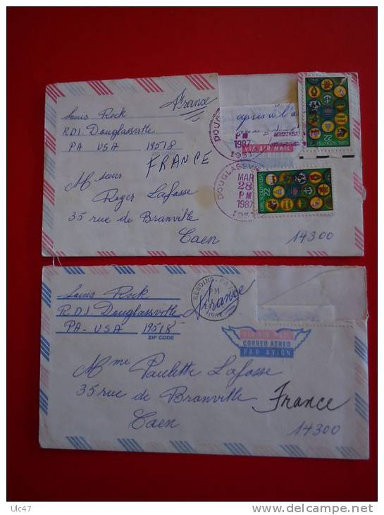 - Lot De 2 Enveloppes Avec Lettres Parties De Douglasseville USA Pour CAEN (France) En 1987. - - Sonstige & Ohne Zuordnung