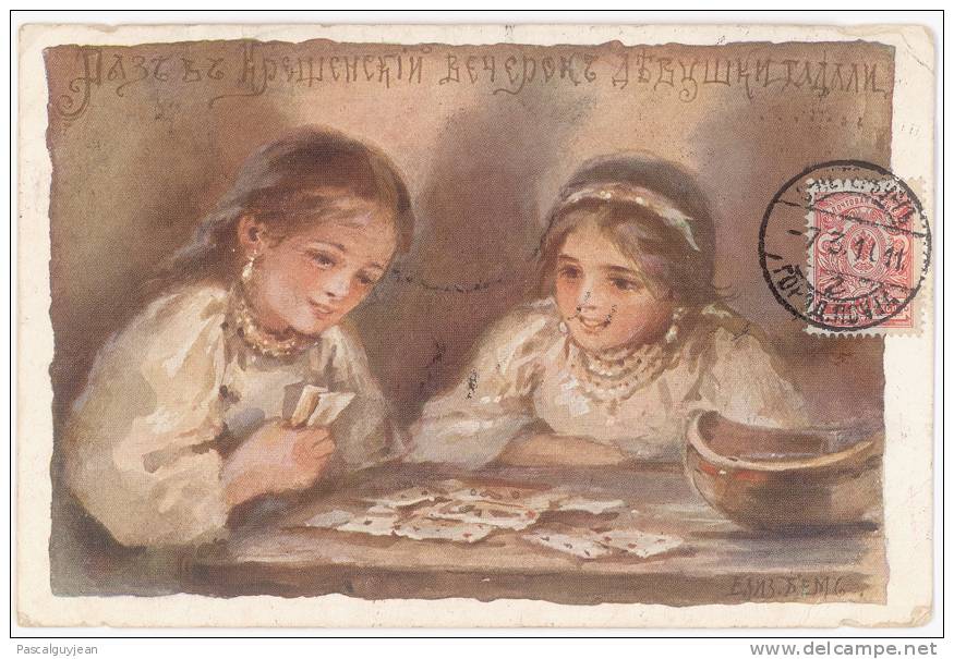 CPA JOUEUSES DE CARTES - PEINTURE RUSSE - Playing Cards