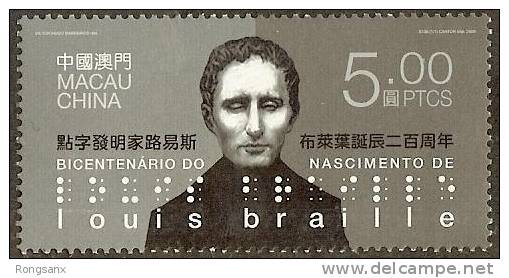 2009 MACAO LOUIS BRAILLE 1V STAMP - Ongebruikt