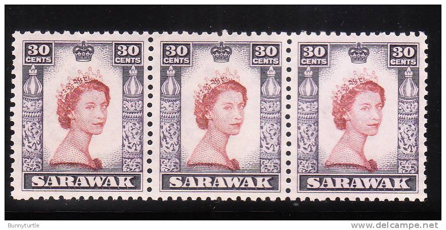 Sarawak 1955-57 QE II 30c Blk Of 3 MNH - Sarawak (...-1963)