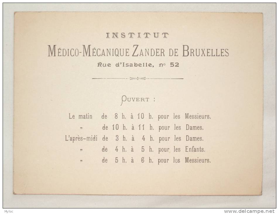 Institut Médico-Mécanique Zander De Bruxelles. Carton Avec Tarifs Et Heures D´ouverture - Publicités