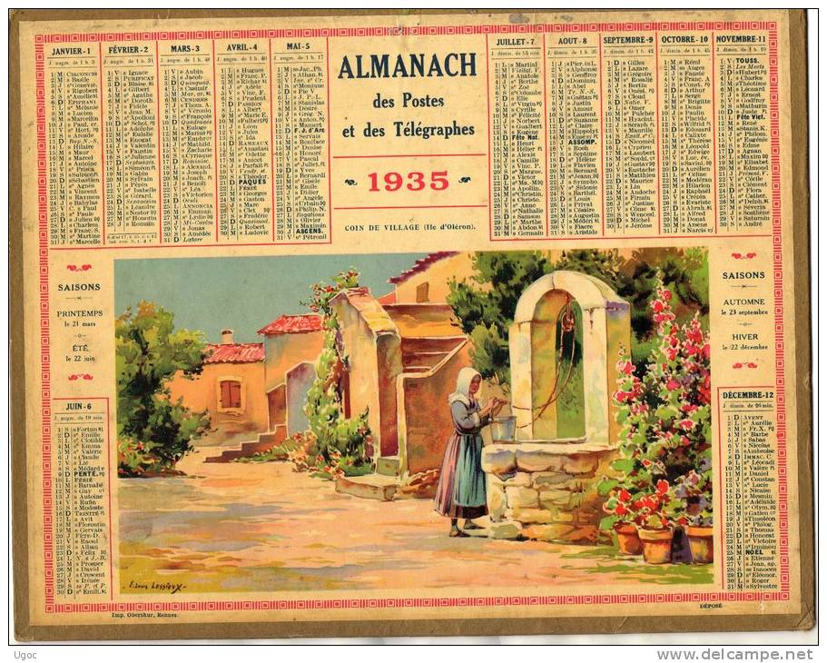 - CALENDRIER 1935 - Coin De Village ( Ile D'Oléron )  - 441 - Grand Format : 1921-40