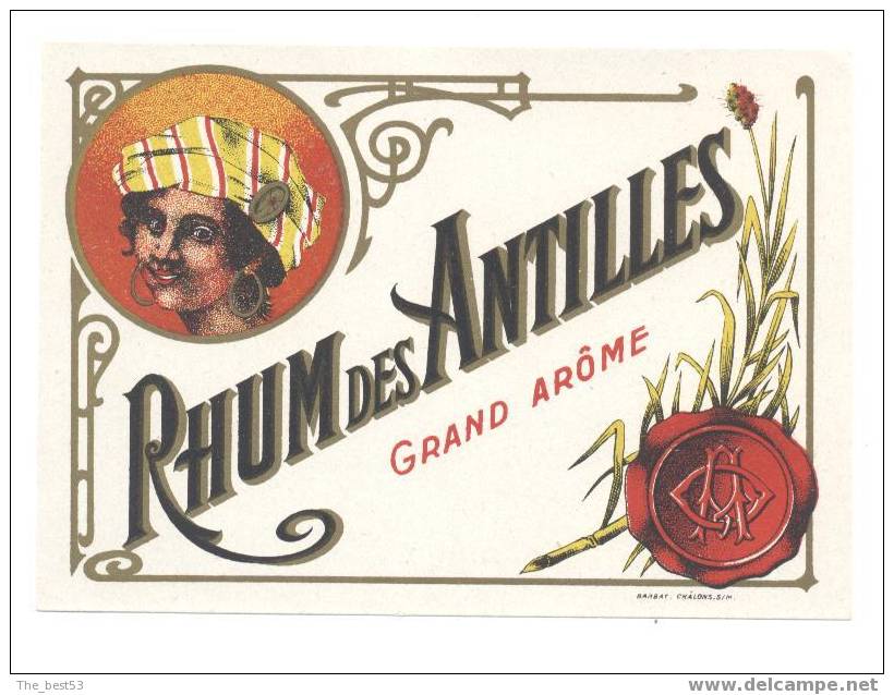 Etiquette De Rhum Des Antilles Grand Arôme - Rhum