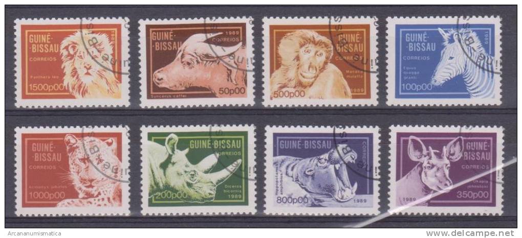 GUINEA BISSAU Lote 8 Sellos Animales León-Cebra-Mono-Hipopotamo-Rinoceronte     S-857 - Rhinoceros