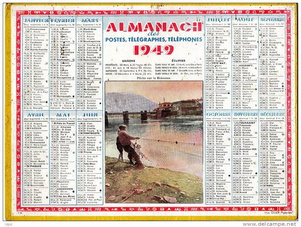 - CALENDRIER 1949 - Pêche Sur La Bidassoa - 451 - Grossformat : 1941-60