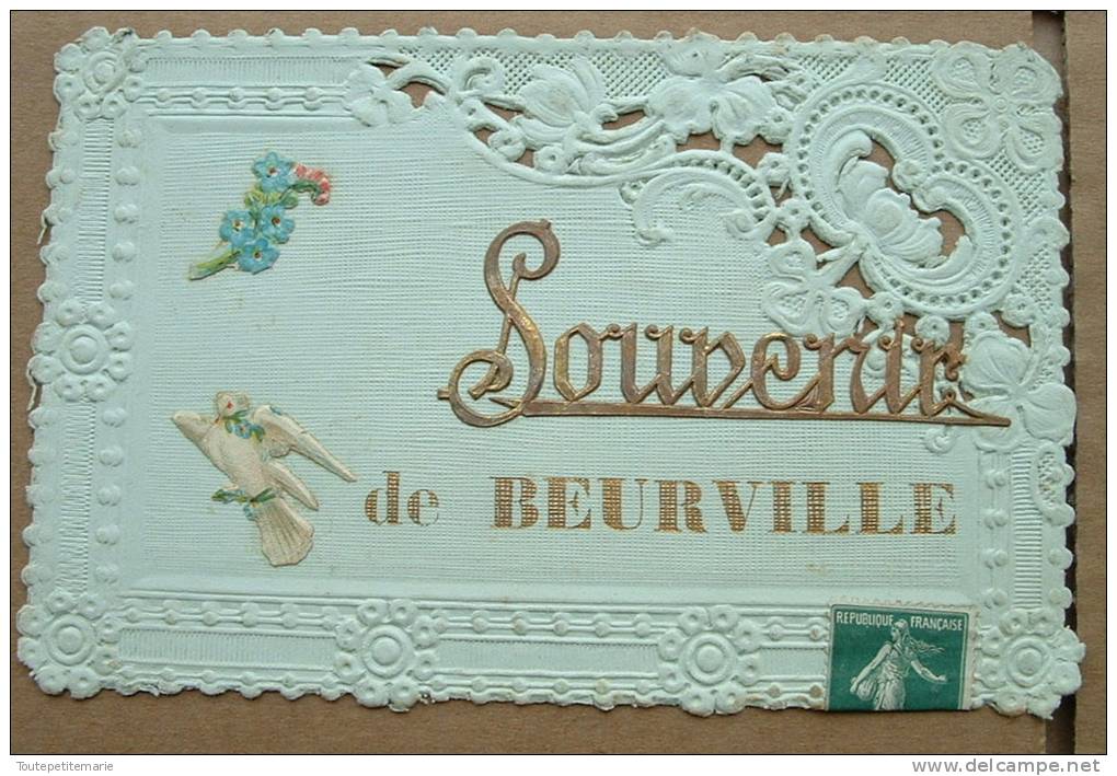 Carte Fantaisie Dentelle Souvenir De Beurville - Autres & Non Classés