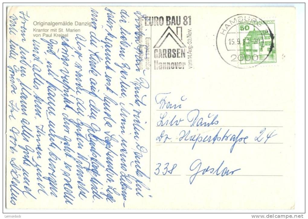 Germany, Originalgemalde Danzig, Krantor Mit St. Marien Von Paul Kreisel, 1981 Used Postcard [10686] - Danzig