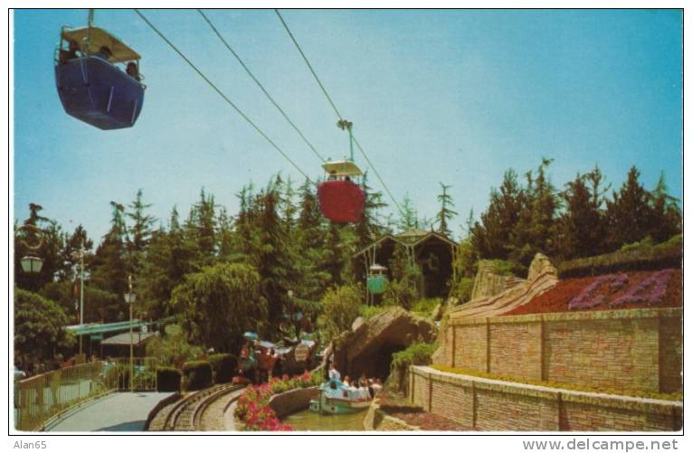 Skyway Ride Fantasyland, Casey Jr. Train Storybookland Canal Boat Ride On C1950s Vintage Postcard - Disneyland