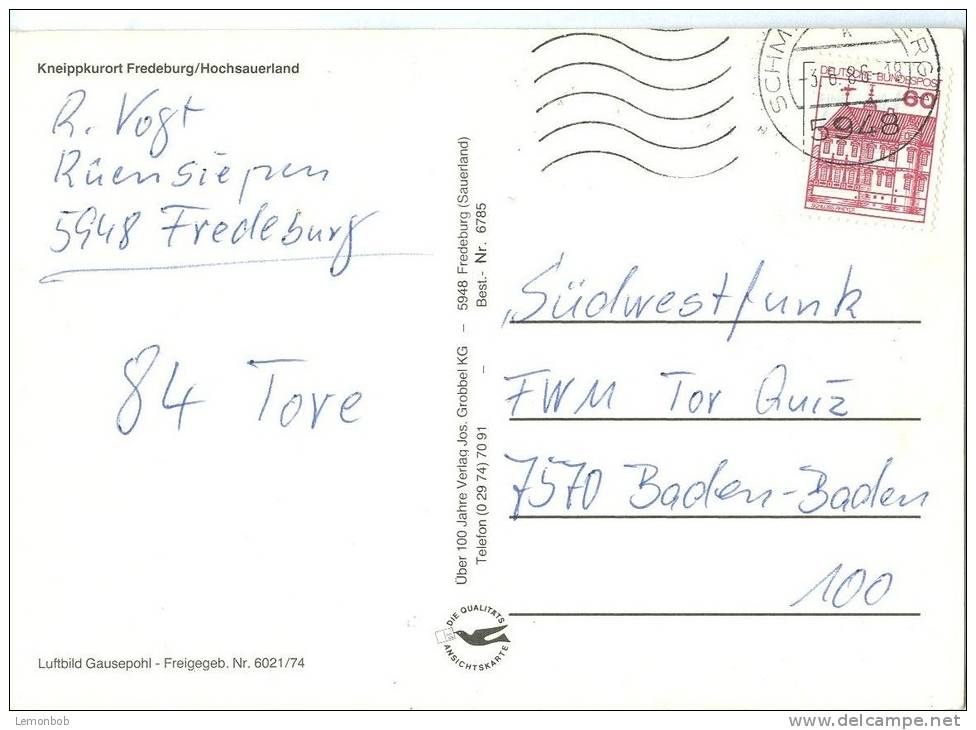 Germany, Kneippkurort Fredeburg, 1986 Used Postcard [10698] - Schmallenberg