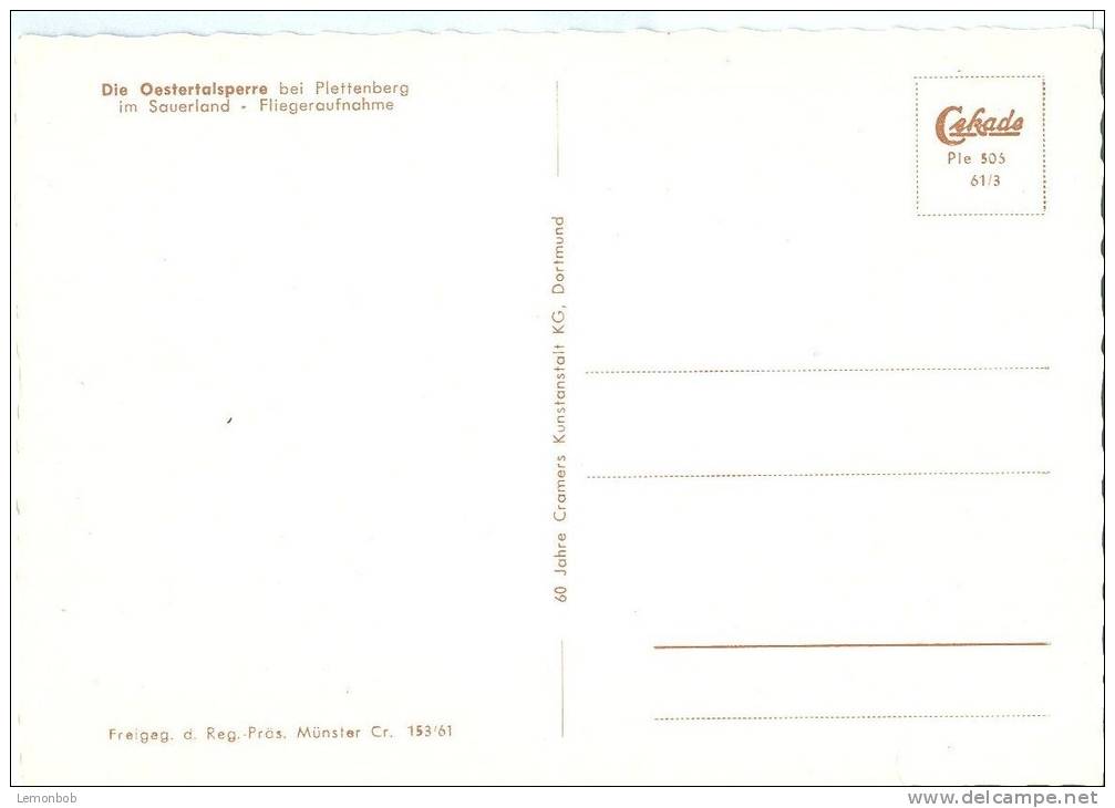 Germany, Die Oestertalsperre Bei Plettenberg Im Sauerland Fliegeraufnahme, Unused Postcard [10700] - Plettenberg