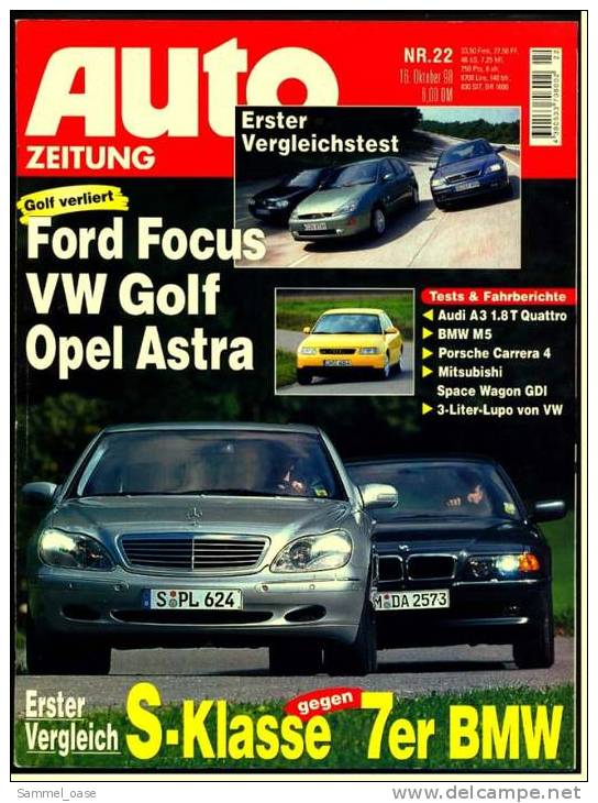Auto  Zeitung  22 / 1998  Mit :  Test / Fahrberichte : Porsche Carrera 4 , 3-Liter Lupo Von VW -  Usw. - Cars & Transportation