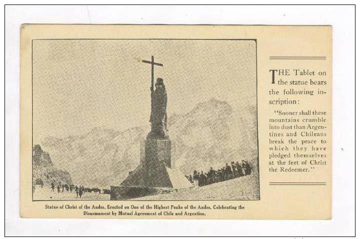 Statue Of Christ Of The Andes, Disarmament Agreement Monument, Chilie &amp; Argentina, 1910s - Chile