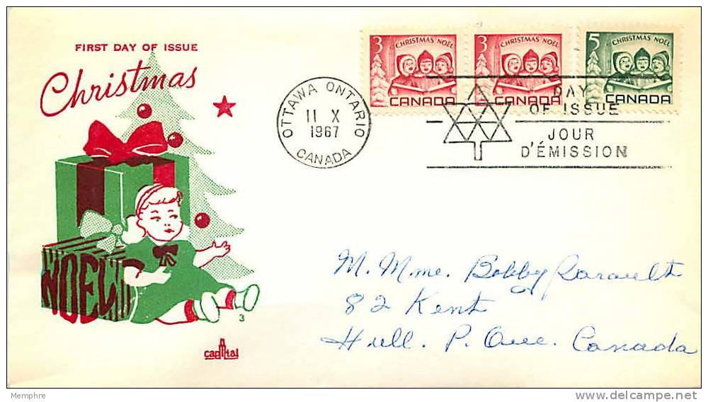 1967  Christmas Issue  Sc 476-7  On Capital Cachet - 1961-1970