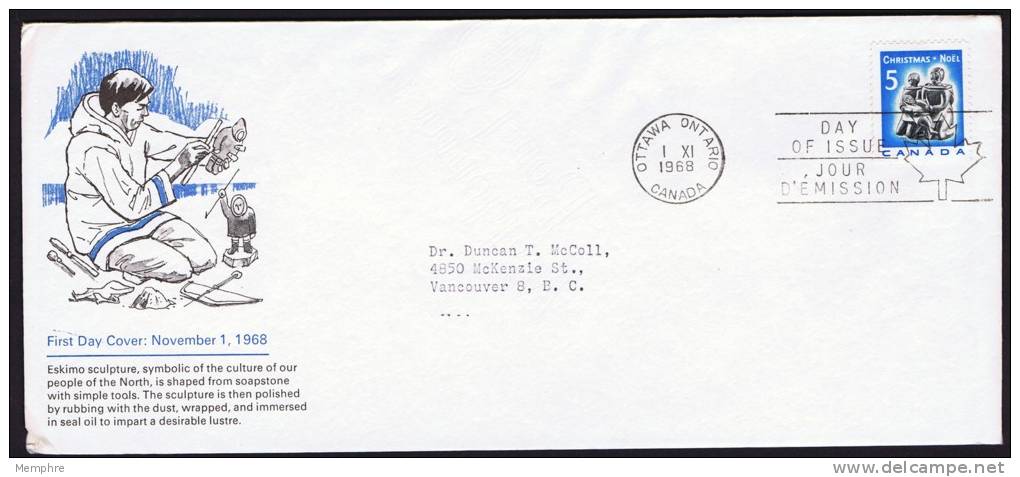 1968  Christmas Issue 5&cent;   Sc 488 Schering  English    Text Cachet  Insert - 1961-1970