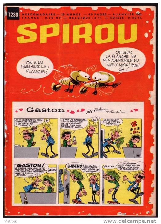 SPIROU N° 1238 - Année 1962 -  Couverture " GASTON ". - Spirou Magazine