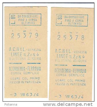 PO4154# BIGLIETTI A.C.N.I.L. VENEZIA - NAVIGAZIONE INTERNA LAGUNARE - TRAGHETTI 1963 - Europa