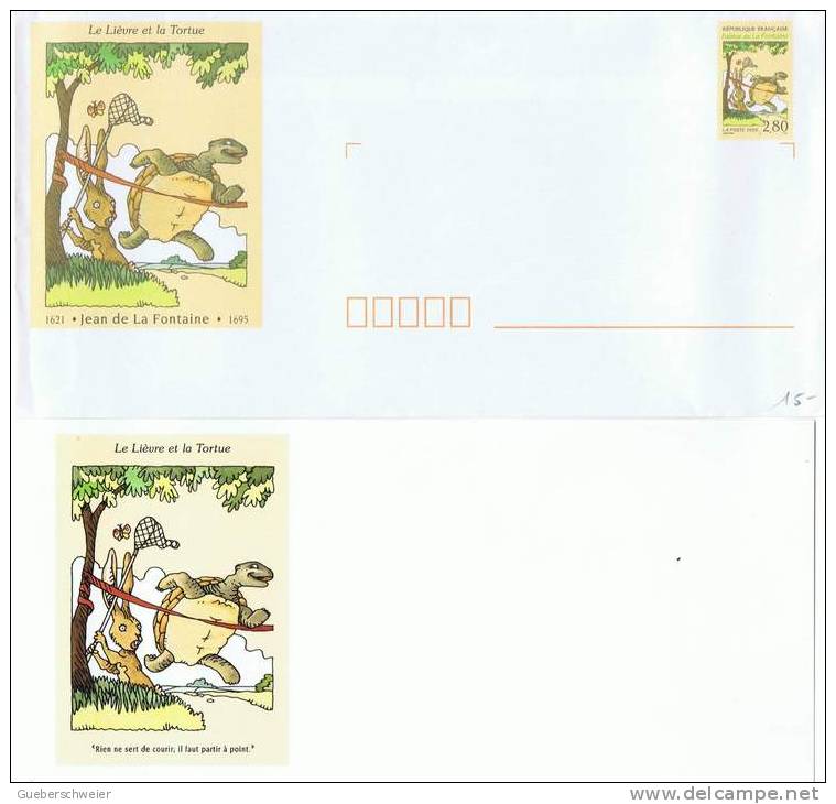 L-TOR-13 - FRANCE Entier Postal Enveloppe Avec Carte Le Lièvre Et La Tortue - Turtles