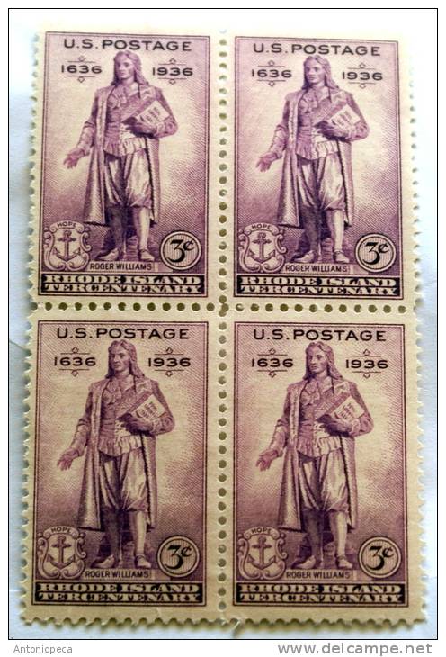 USA 1936 - RODHE ISLAND 3RD CENTENARY  BLOCK MNH** - ...-1940