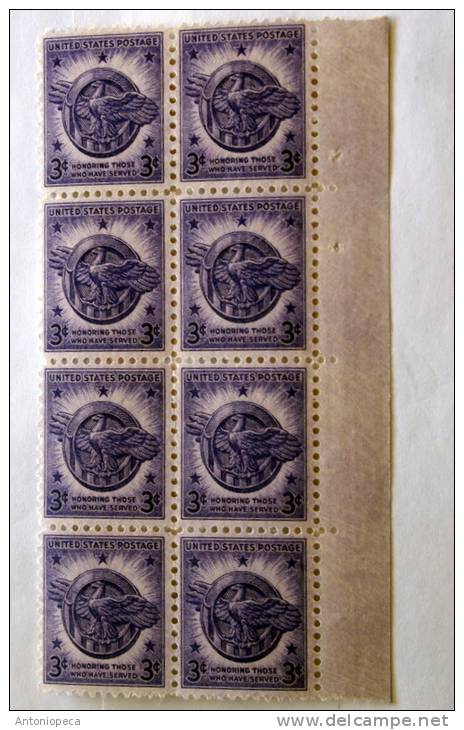 USA 1946 - VETERANS WORLD WAR II  STRIPE OF 8  MNH** - 1. ...-1940