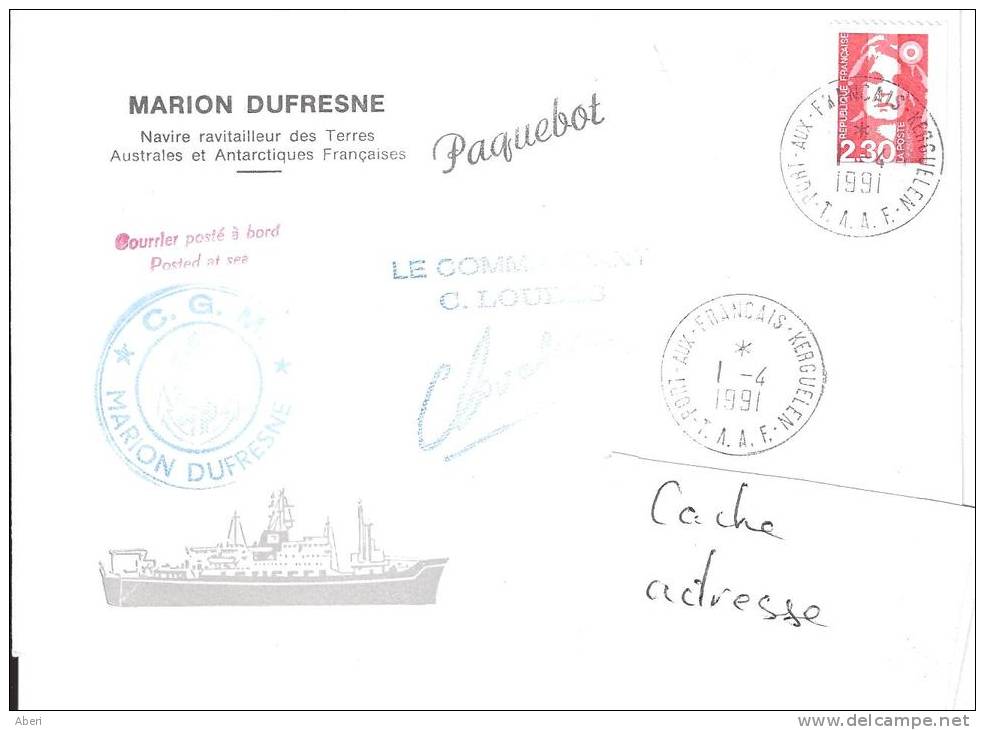 8496  MARION DUFRESNE -  KERGUELEN -  1 - 4 - 1991 - Lettres & Documents