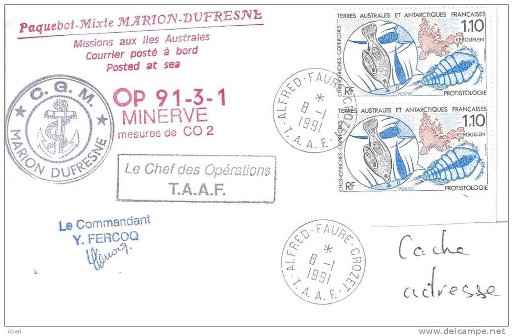 8490  MARION DUFRESNE - OP 91-3-1 - MINERVE - CROZET - Covers & Documents