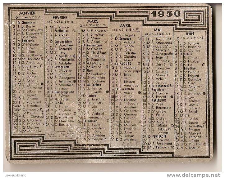 Calendrier De Poche /En Feuille D´aluminium/1950     CAL63 - Other & Unclassified