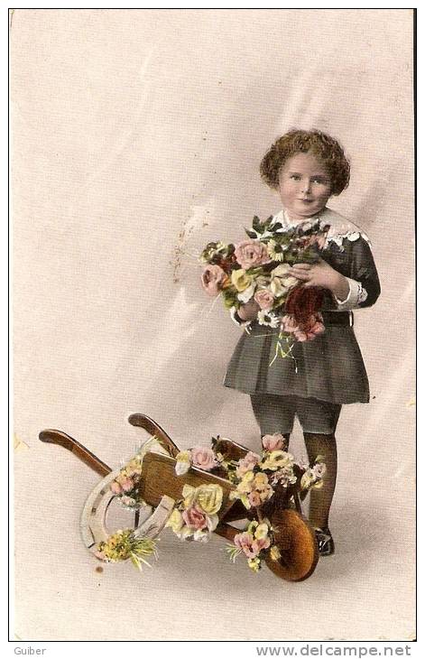 Griffe De Mery 1919 Voir Verso Brouette Fleurie Avec Enfant - Esneux